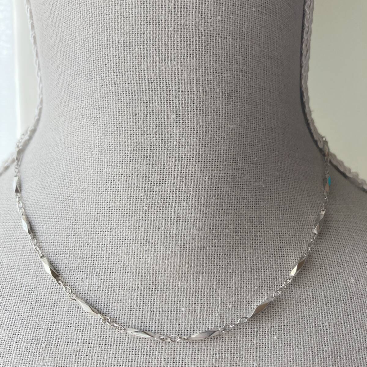 ヴィンテージネックレス 切子チェーン シルバートーン ショート シンプル きれい美品☆vintage jewelry accessories F0059拍卖