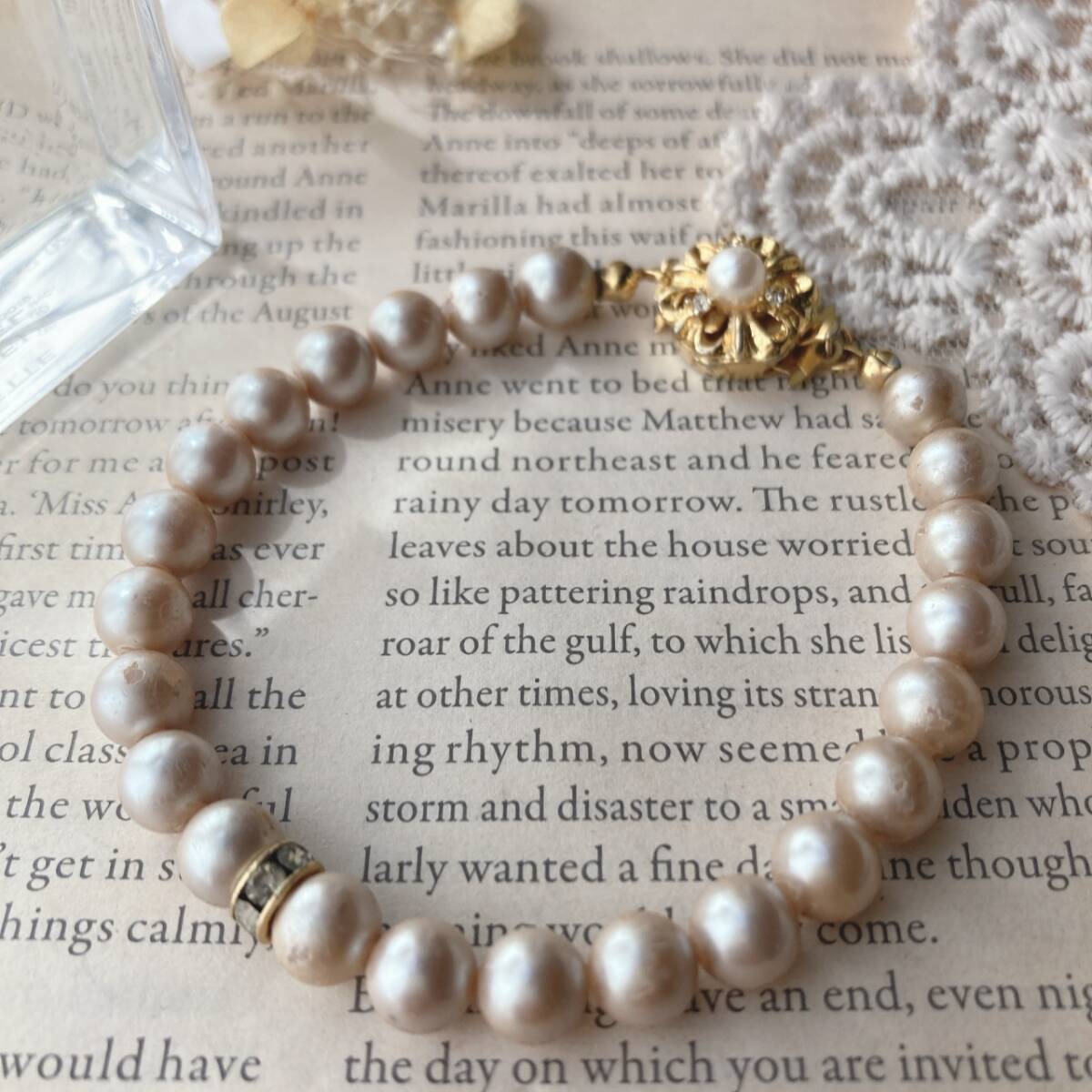 ヴィンテージブレスレット パール ラインストーン ゴールドトーン 上品☆vintage jewelry accessories F0122拍卖