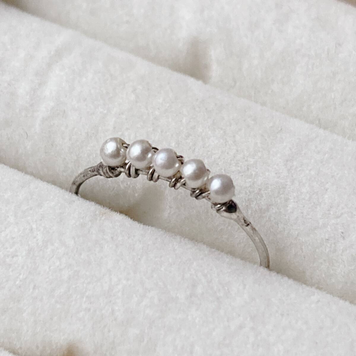 リング ベビーパールリング シルバートーン 細目 12号 美品☆vintage jewelry accessories F0177拍卖