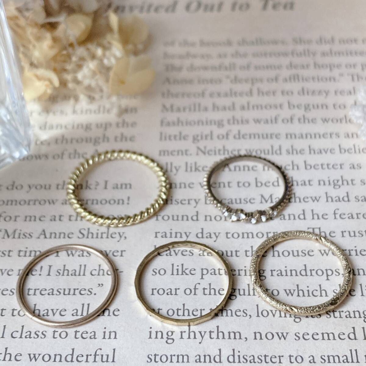 リング 5点セット ゴールドトーン ラインストーン ロープ 細目 綺麗 5~11号 美品 指輪☆vintage jewelry accessories F0180拍卖