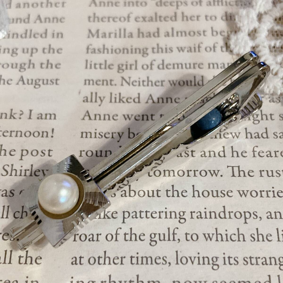 ヴィンテージタイピン タイバー パール 6mm スクエア シルバー 美品 ネクタイピン☆☆vintage jewelry accessories F0215拍卖