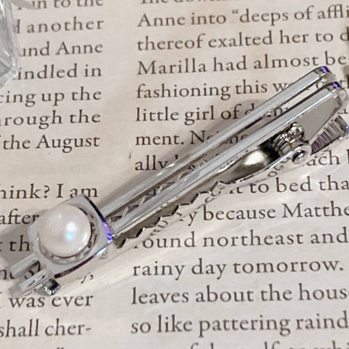 ヴィンテージタイピン タイバー パール 6mm スクエア シルバー 美品 ネクタイピン☆☆vintage jewelry accessories F0216拍卖