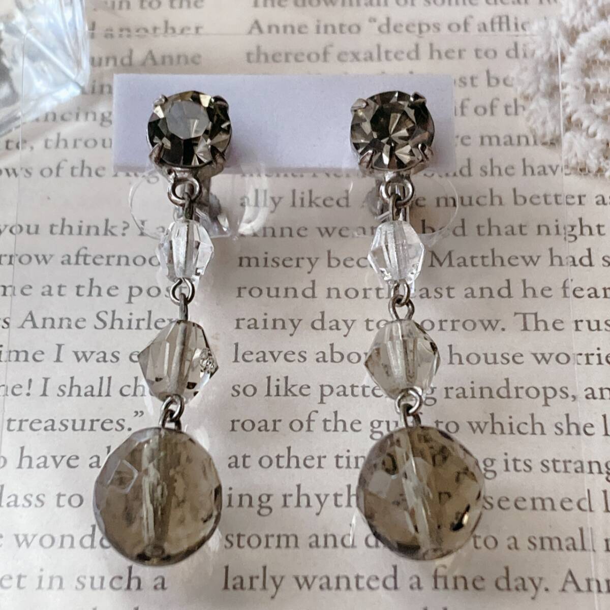 イヤリング ロング ビジュー スモーキー ビーズ ガラス ゆらゆら☆vintage jewelry accessories F0240 拍卖