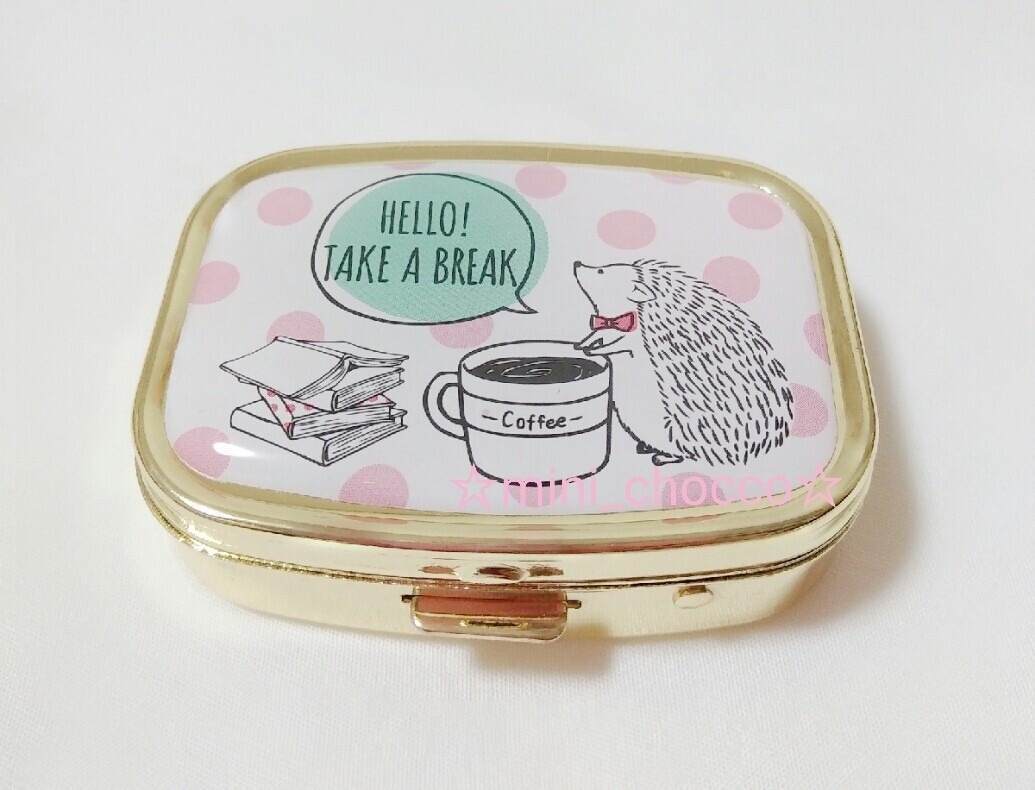 ☆ミラー付き アクセサリーケース ピルケース☆可愛いハリネズミ柄♪ピンク&ドット♪送料220円〜 ミニケース コンパクトケース ジュエリー拍卖