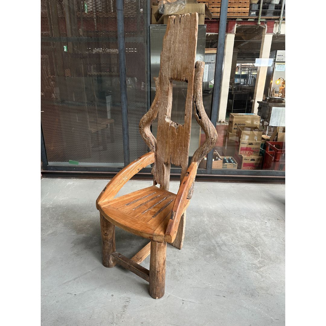 ダイニングチェア D 古材リメイク アフリカン ヴィンテージ 木製 椅子 肘置き拍卖