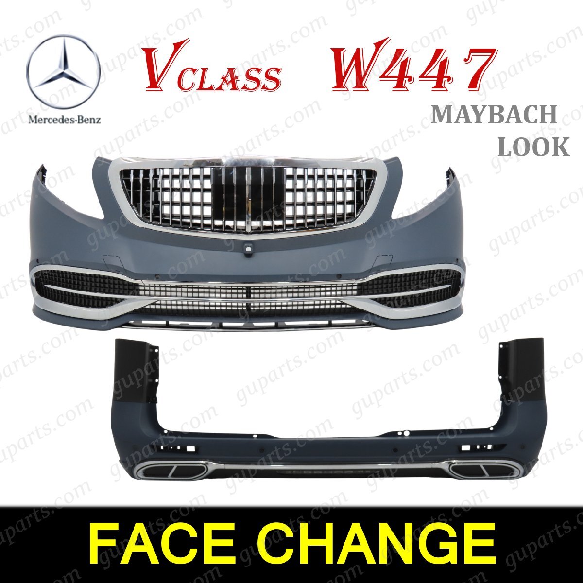 ベンツ V クラス W447 V220d 2019~2024 MAYBACH LOOK フロント リア バンパー ラジエーター グリル マフラー クローム メッキ セット拍卖