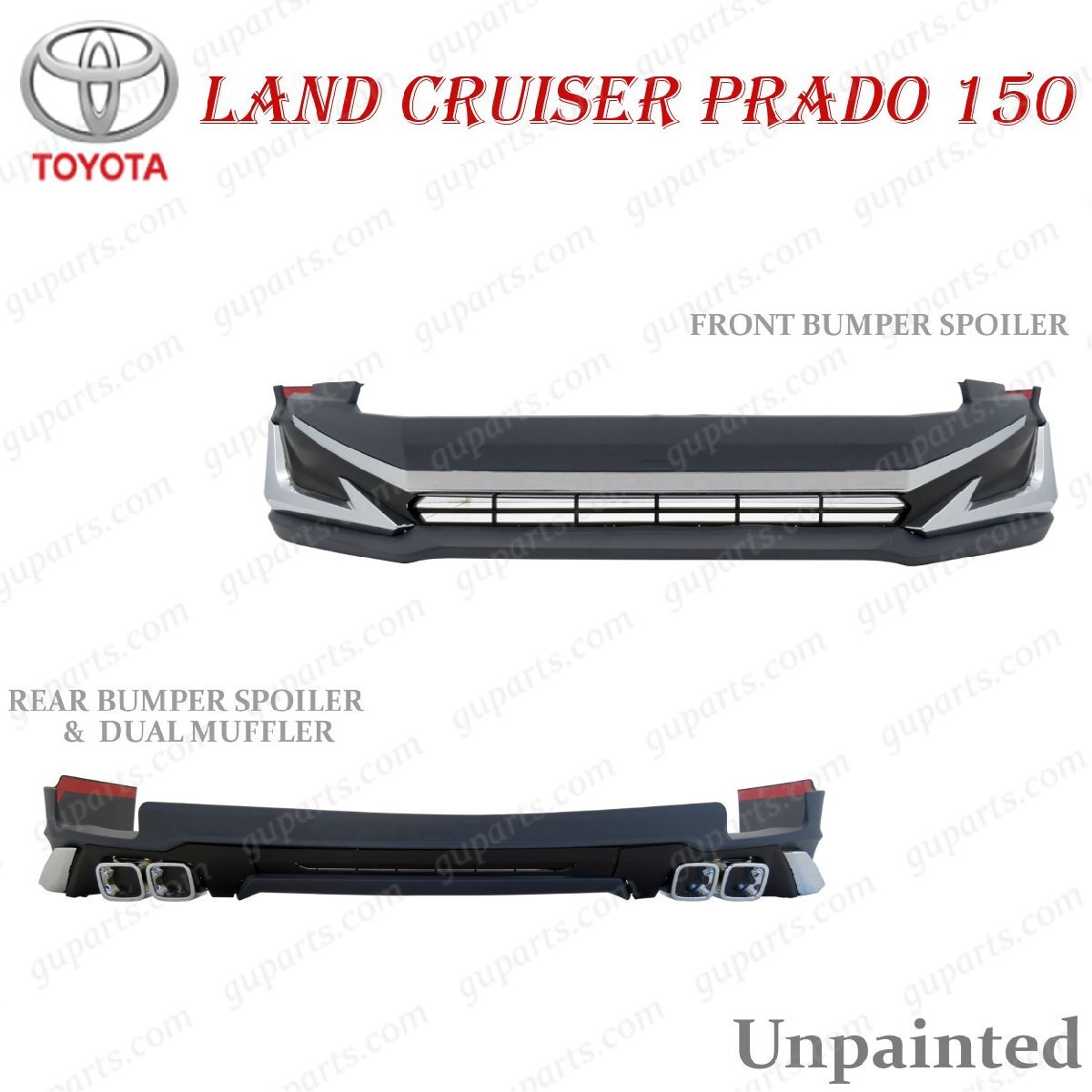 ランドクルーザー プラド 150系 H29.9~ 後期 フロント リア バンパー スポイラー メッキ エアロ カスタム デュアル マフラー 4本出し拍卖