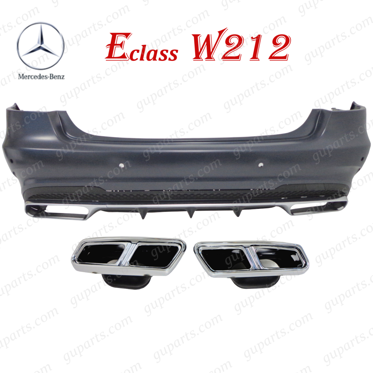 ベンツ E クラス W212 E220 E250 E300 E350 E400 E550 → E63 AMG LOOK 2013~2016 後期 リア バンパー マフラー カッター 穴 有拍卖