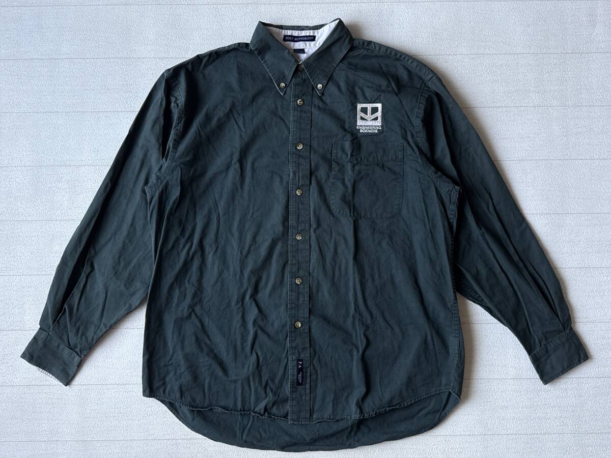 ☆送料無料☆ PORT AUTHORITY USA直輸入 古着 長袖 胸ポケット付き ボタンダウン ワークシャツ メンズ L グリーン トップス 中古 即決拍卖