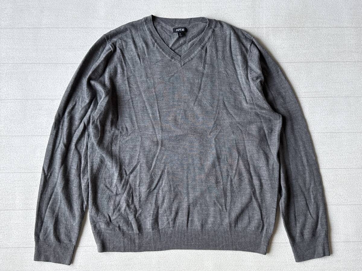 ☆送料無料☆ APT.9 USA直輸入 古着 Vネック メリノウール ブレンド ニット セーター メンズ XL グレー トップス 中古 即決拍卖