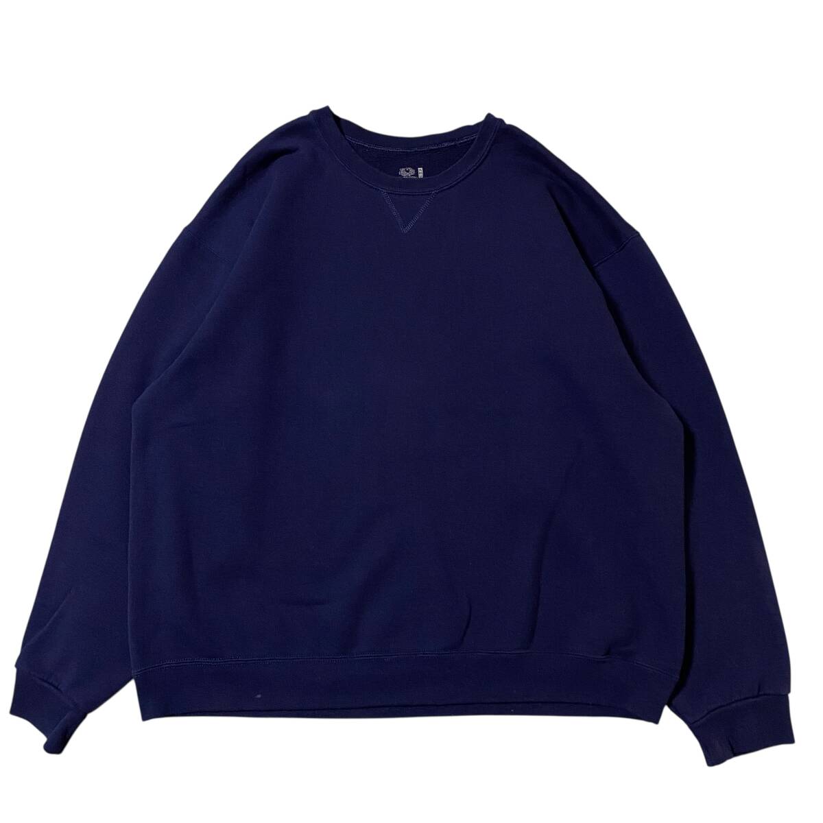 アメリカ古着 フルーツオブザルーム スウェット トレーナー Vガゼット 無地 ブランク ネイビー XLサイズ 【W488】拍卖