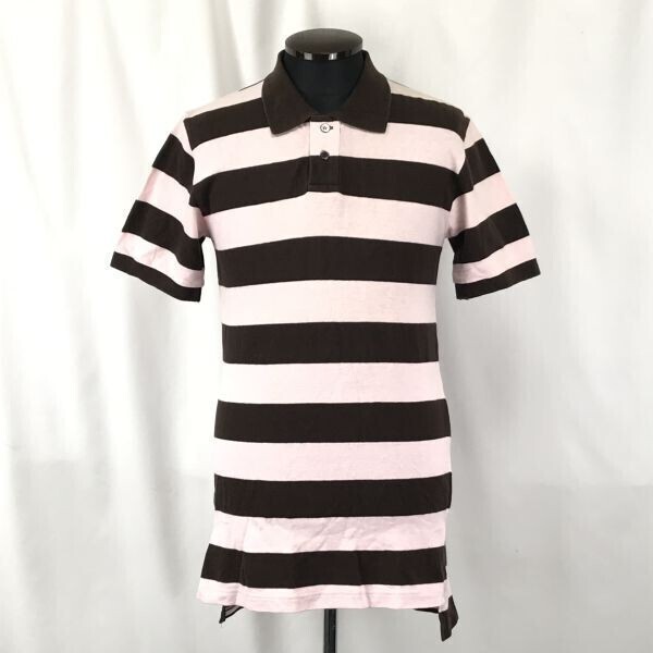 BEAMS/ビームス★ボーダー柄/コットン/半袖ポロシャツ【メンズM/ピンク×茶】◆BG235拍卖