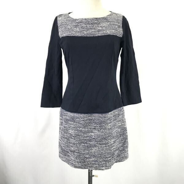 VICKY/ビッキー★ひざ丈ワンピース【レディース2/navy/ネイビー】ツイード/9分袖/Coat/Jacket/Jumper◆BH772拍卖