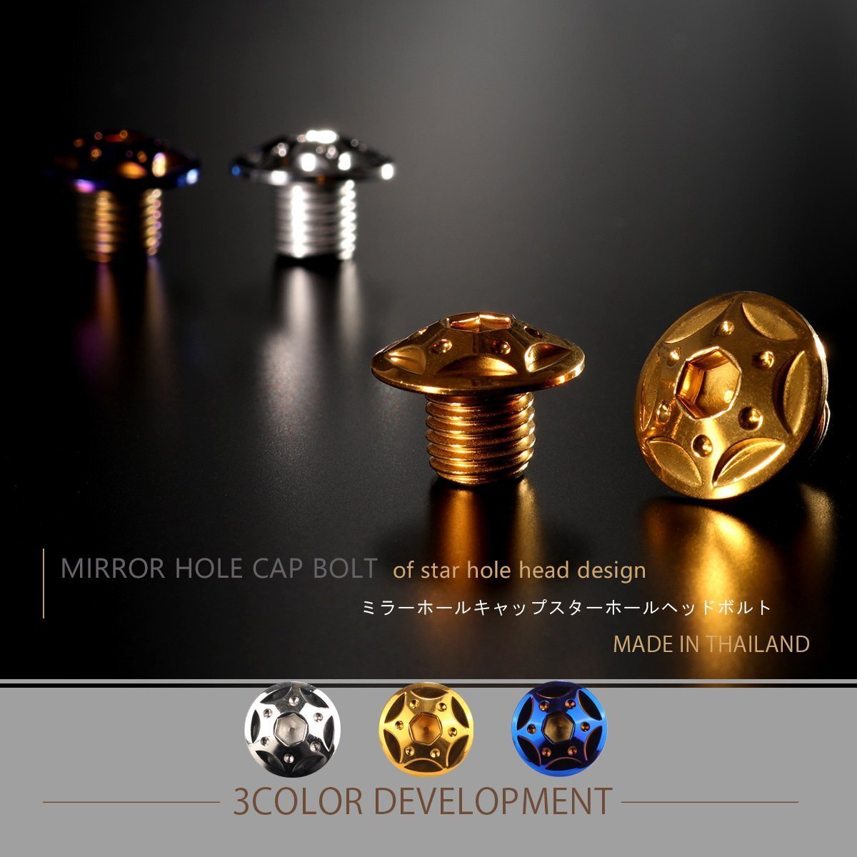 汎用 ミラーホールカバー キャップ スターホール ボルト 正ネジ M10×10mm P1.25 2個セット SUS304 ステンレス製 ゴールド TH0122拍卖