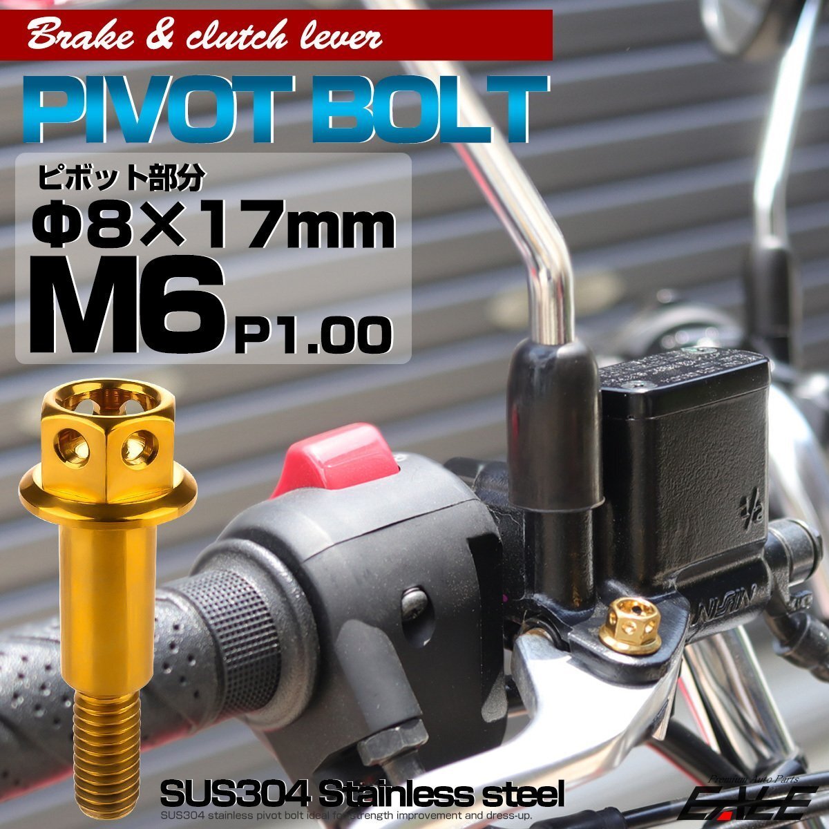 ブレーキ&クラッチレバー取付 ピボットボルト Φ8×17mm M6×13mm P=1.00 ゴールド SUSステンレス サイドホールヘッド TH0526拍卖