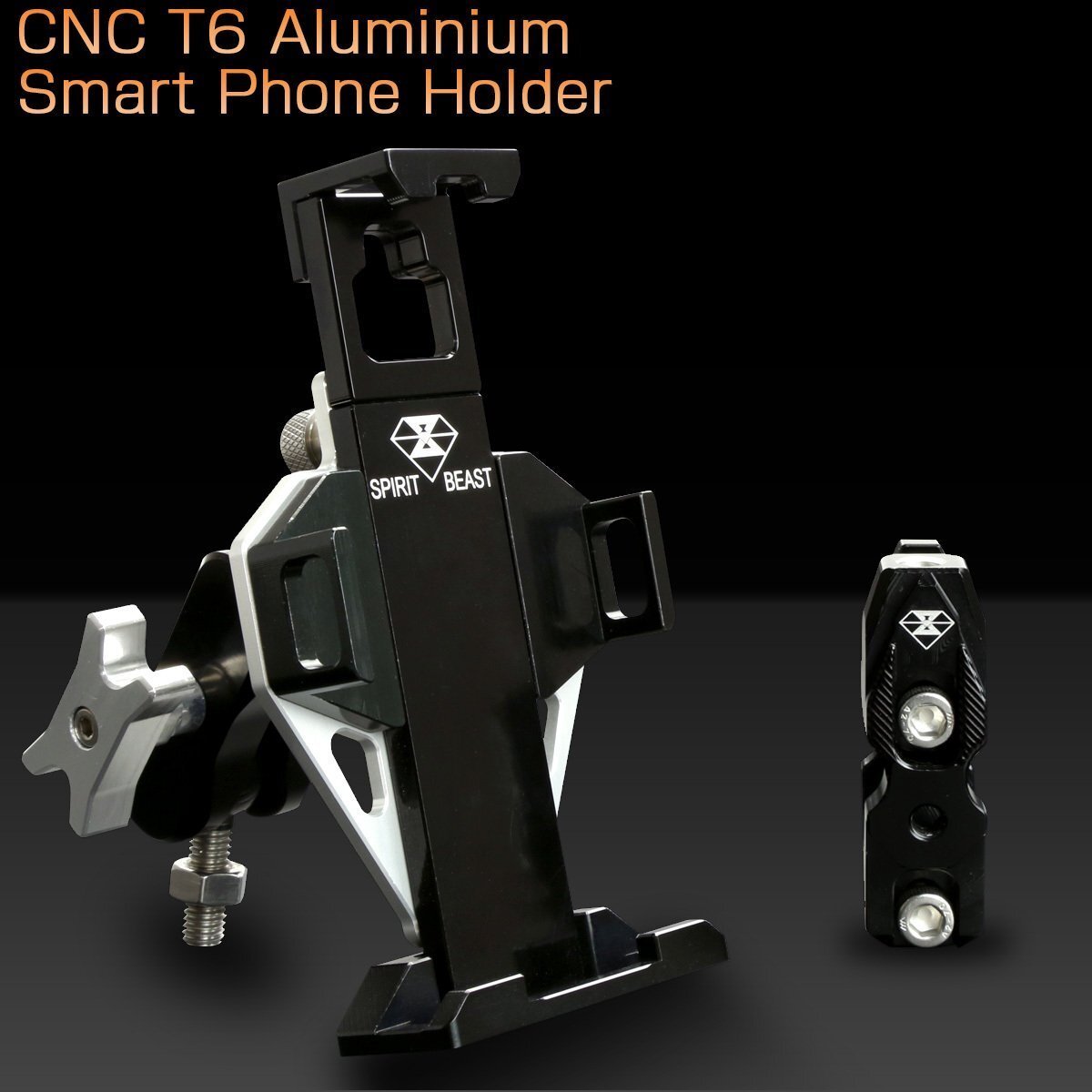 アルミ CNC削り出し バイク スマートフォンホルダー シルバー スマホホルダー バーマウント 360度回転 ボールジョイント角度調節 S-677-S拍卖