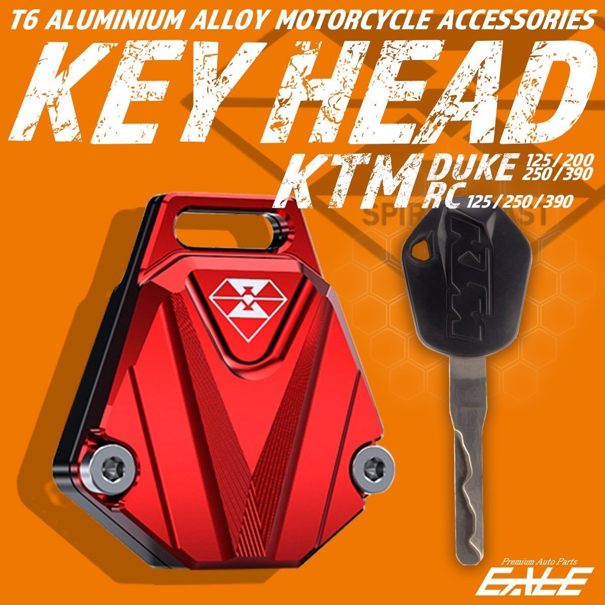 キーヘッドカバー KTM DUKE 125 200 250 390 RC キーケース T6アルミ 削り出し レッド キーカバー キーホルダー 鍵 S-495-R拍卖