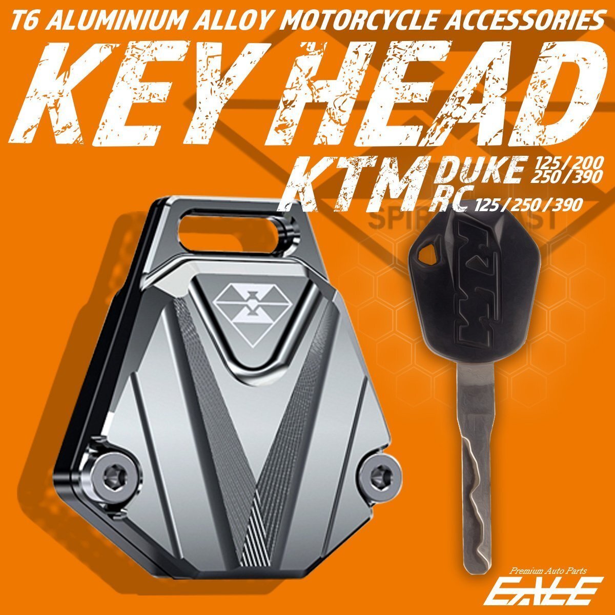 キーヘッドカバー KTM DUKE 125 200 250 390 RC キーケース T6アルミ 削り出し シルバー キーカバー キーホルダー 鍵 S-495-S拍卖