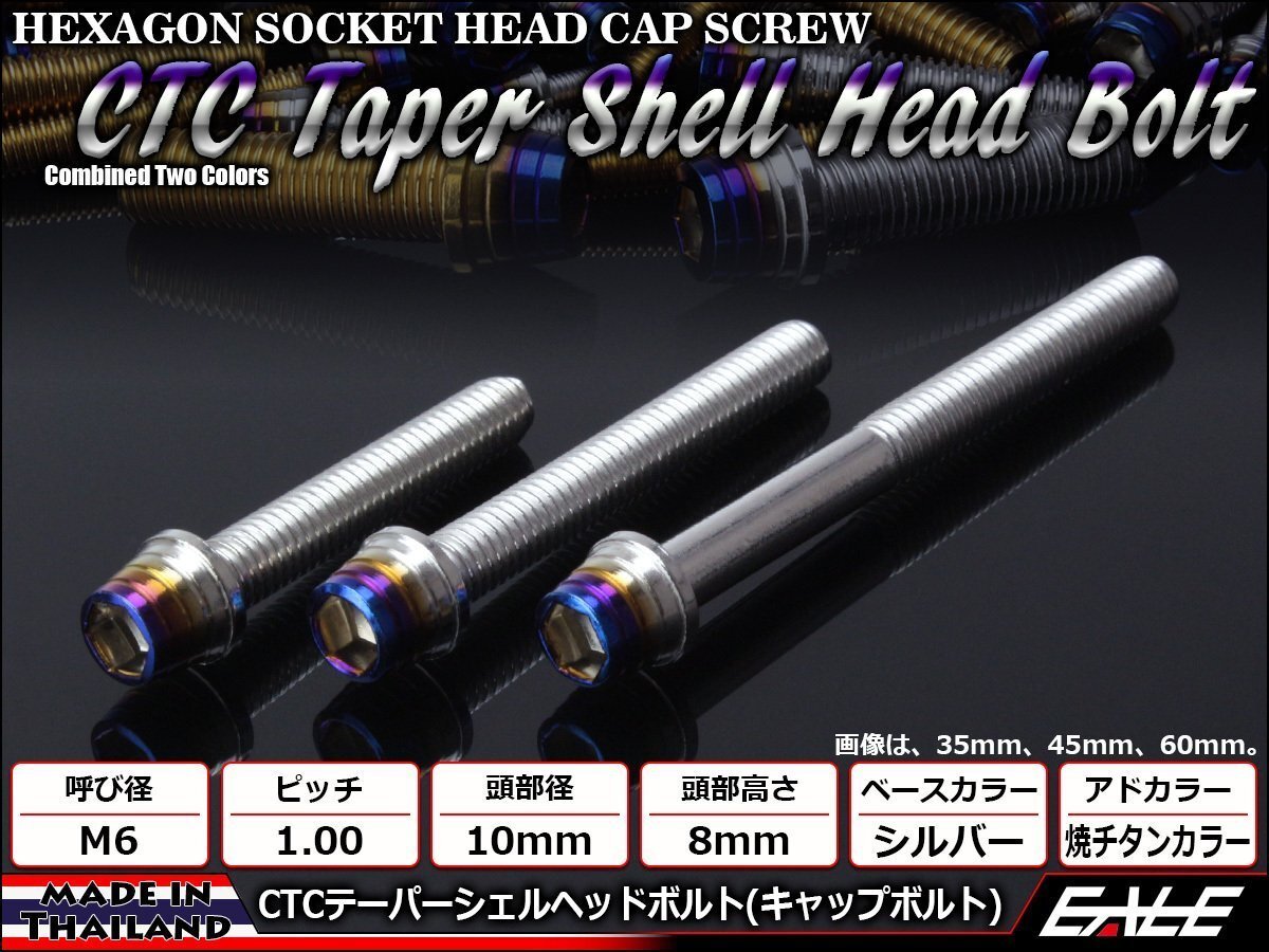 M6×35mm ステンレス 2色テーパーシェルヘッドボルト キャップボルト クランクケース/エンジン周り シルバー焼チタンカラー TB0853拍卖