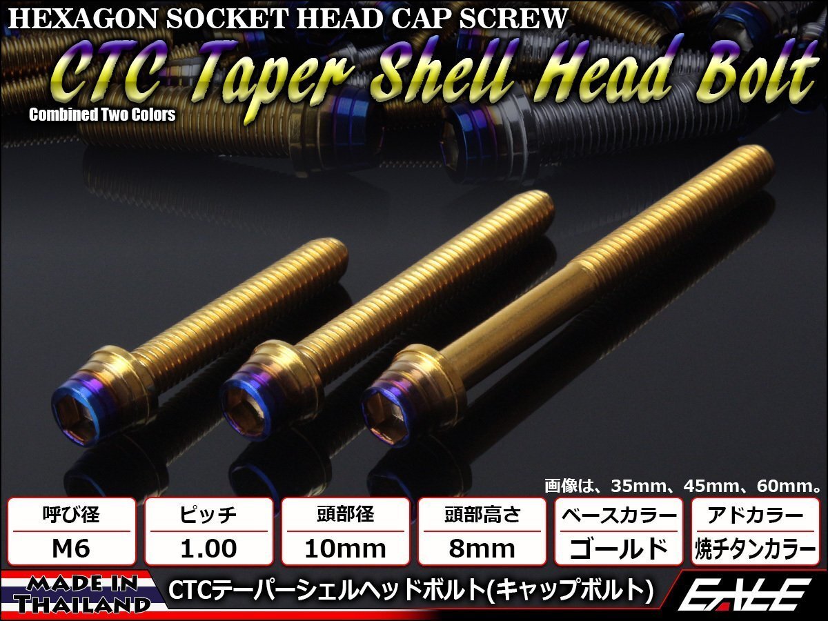 M6×50mm ステンレス 2色テーパーシェルヘッドボルト キャップボルト クランクケース/エンジン周り ゴールド焼チタンカラー TB0915拍卖
