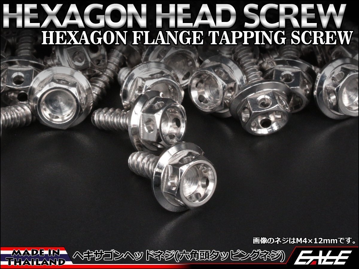 M5×20mm SUSステンレス ヘキサゴンヘッドネジ タッピングネジ 六角頭 フランジ カウルやパネルなどに シルバー TC0004拍卖