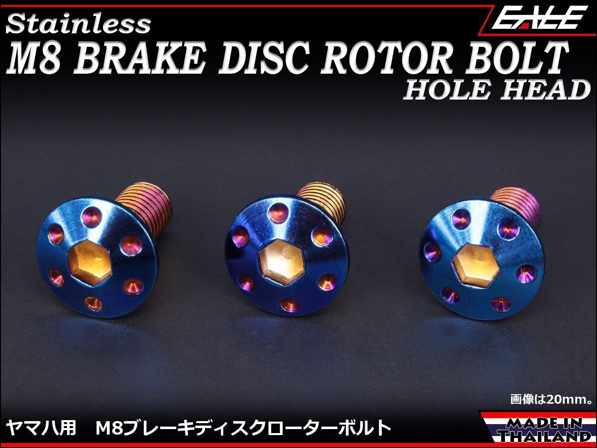 ブレーキ ディスクローター ボルト ヤマハ用 M8×20mm P=1.25 ステンレス 削り出し ホールヘッド 焼チタンカラー TD0054拍卖