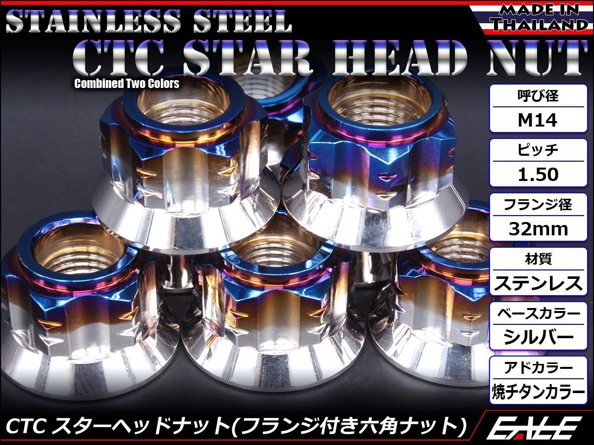 SUSステンレス M14スターヘッドナット P=1.50 フランジ付六角ナット ツートンカラー シルバー&焼チタンカラー TF0146拍卖