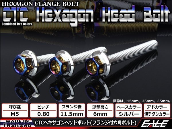 M5×35mm ステンレス 2色ヘキサゴンヘッドボルト 六角ボルト タンクキャップやキャブなどに シルバー/焼チタンカラー TB0659拍卖
