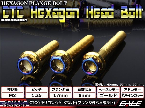 M8×12mm ステンレス 2色ヘキサゴンヘッドボルト 六角ボルト フレームやブレーキ周りに ゴールド/焼チタンカラー TB0805拍卖