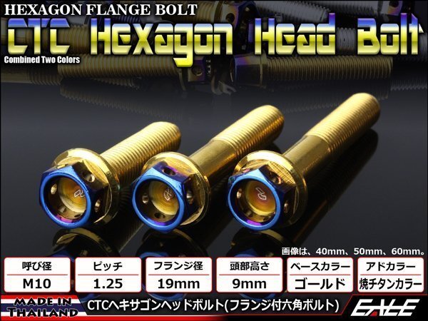 M10×45mm ステンレス 2色ヘキサゴンヘッドボルト 六角ボルト フレームやエンジン周りに ゴールド/焼チタンカラー TB0827拍卖