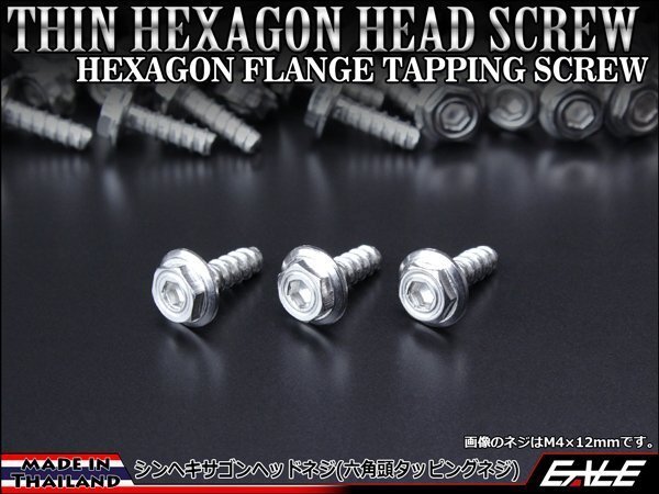 M4×16mm シンヘキサゴンヘッドネジ タッピングネジ ステンレス 削り出し 六角頭 フランジ カウルやパネルなどに シルバー TC0047拍卖