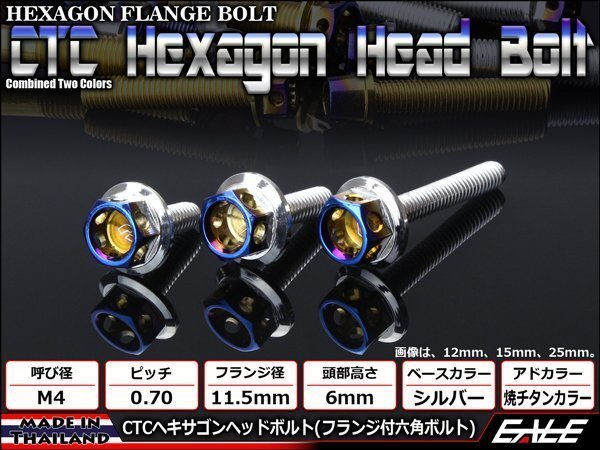 M4×12mm ステンレス 2色ヘキサゴンヘッドボルト 六角ボルト メーターやキャブなどに シルバー/焼チタンカラー TB0650拍卖