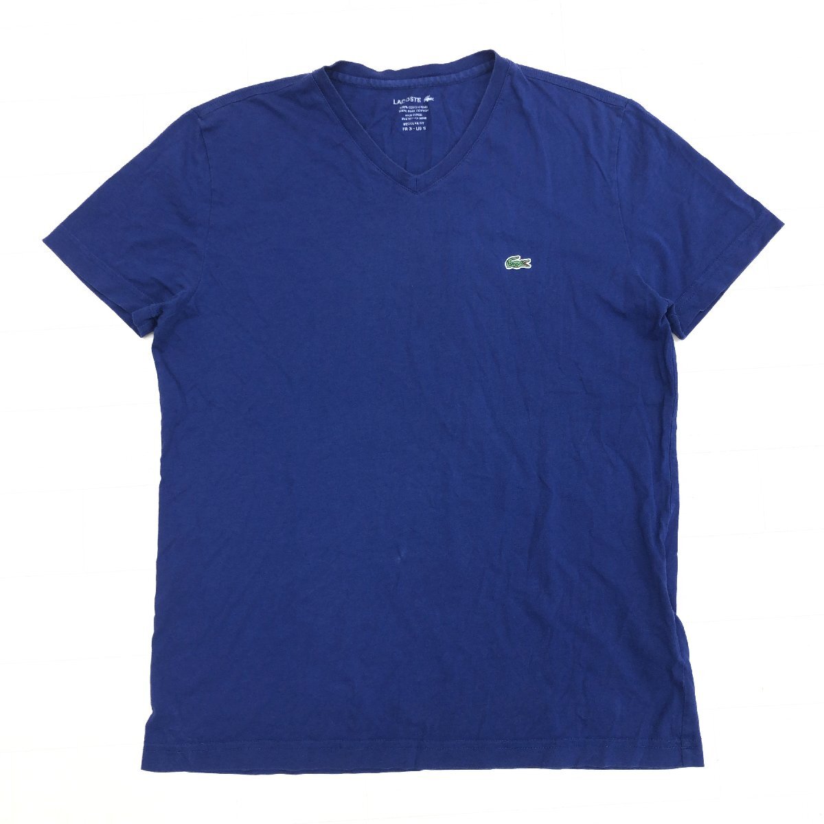LACOSTE ラコステ レギュラーフィット ピマコットン100% ワニ刺繍 Vネック ショートスリーブ Tシャツ 3 紺 ネイビー 半袖 メンズ 紳士拍卖