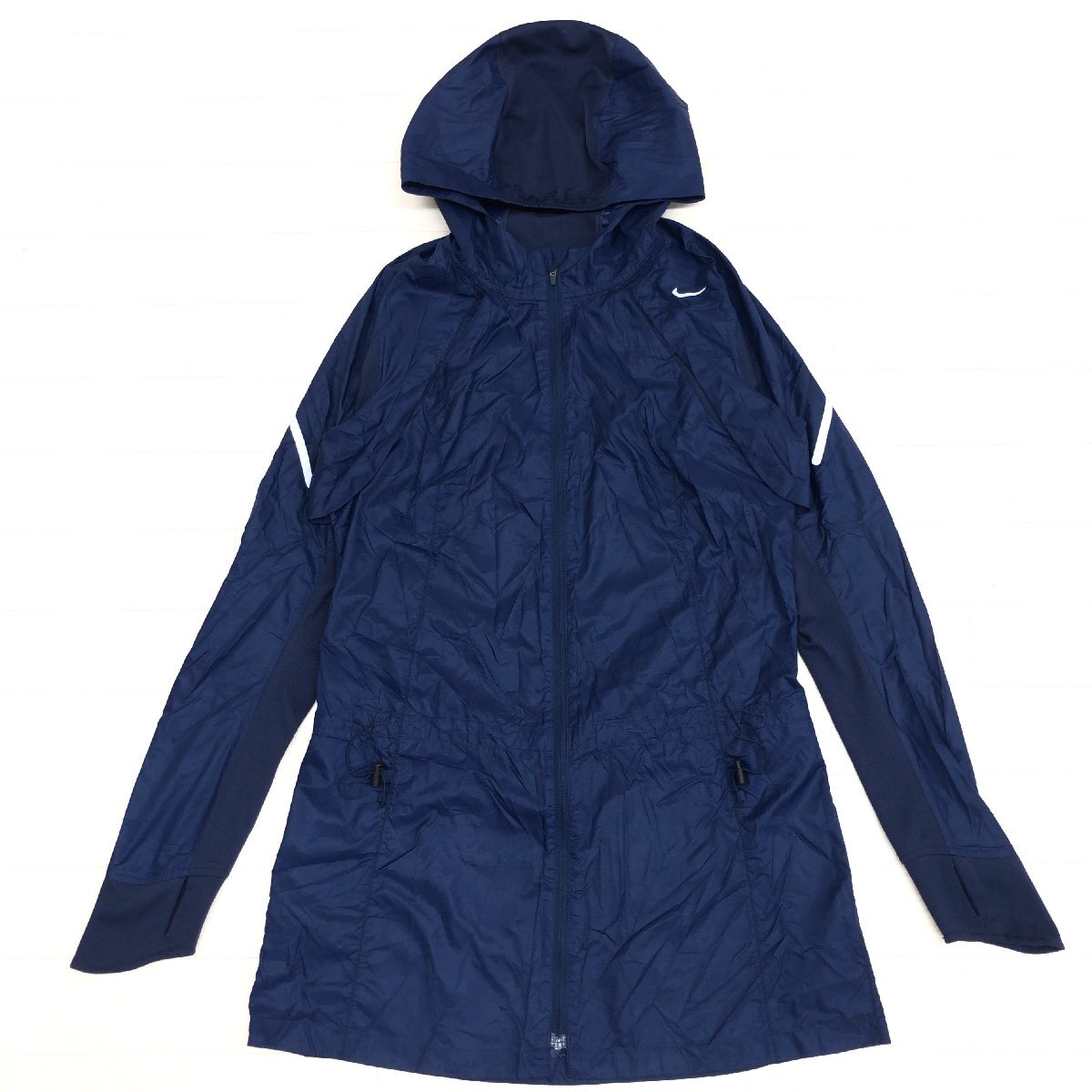 NIKE ナイキ 2way フーデット チュニック ウインドブレーカー ジャケット M 濃紺 長袖 ノースリーブ パーカー ジャージ レディース 婦人拍卖