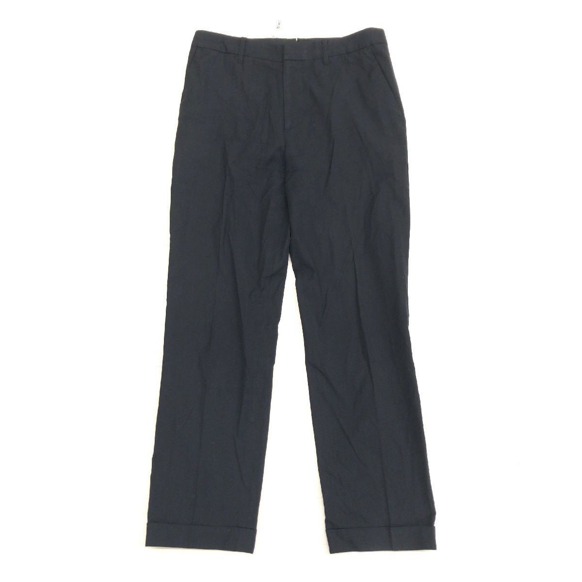 美品 MARGARET HOWELL マーガレットハウエル ウール コットン ロールアップ スラックス パンツ 2(M) w72 黒 ブラック 日本製 女性用 MHL.拍卖