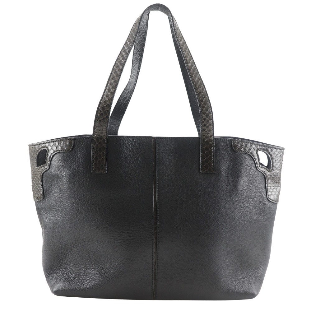 CARTIER カルティエ マルチェロ ドゥ カルティエ トートバッグ レザー×パイソン 黒 ユニセックス【I171625112】中古拍卖