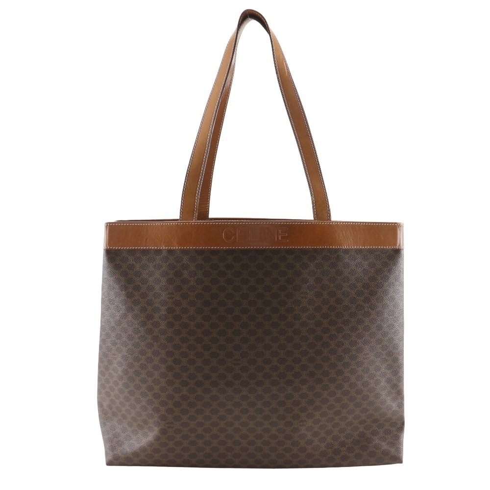 CELINE セリーヌ マカダム ロゴ トートバッグ PVC×レザー 茶 レディース【I180725026】中古拍卖