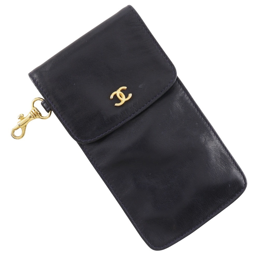 CHANEL シャネル ココマーク 眼鏡ケース 小物入れ ポーチ ラムスキン 黒 レディース【I171625060】中古拍卖