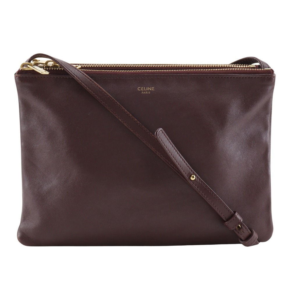 CELINE セリーヌ ラージ トリオ 187613BEB.28BD ショルダーバッグ ラムスキン バーガンディ 赤紫 レディース【I180725106】中古拍卖