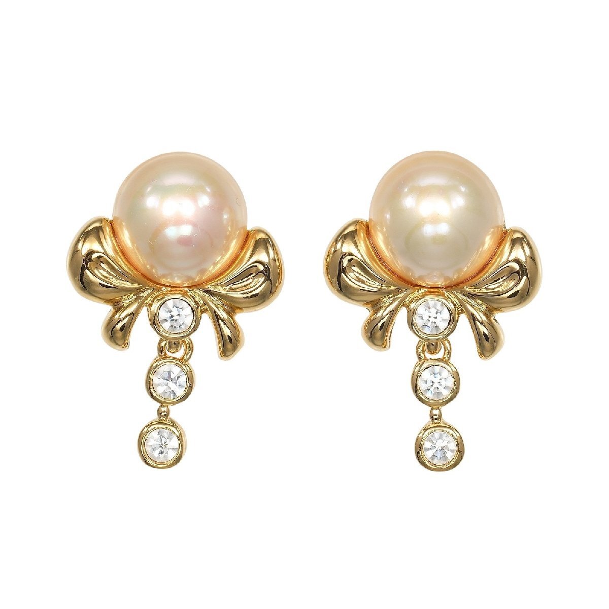 ニナリッチ NINA RICCI イヤリング 金メッキ ラインストーン 約15.5g【M132325015】中古拍卖