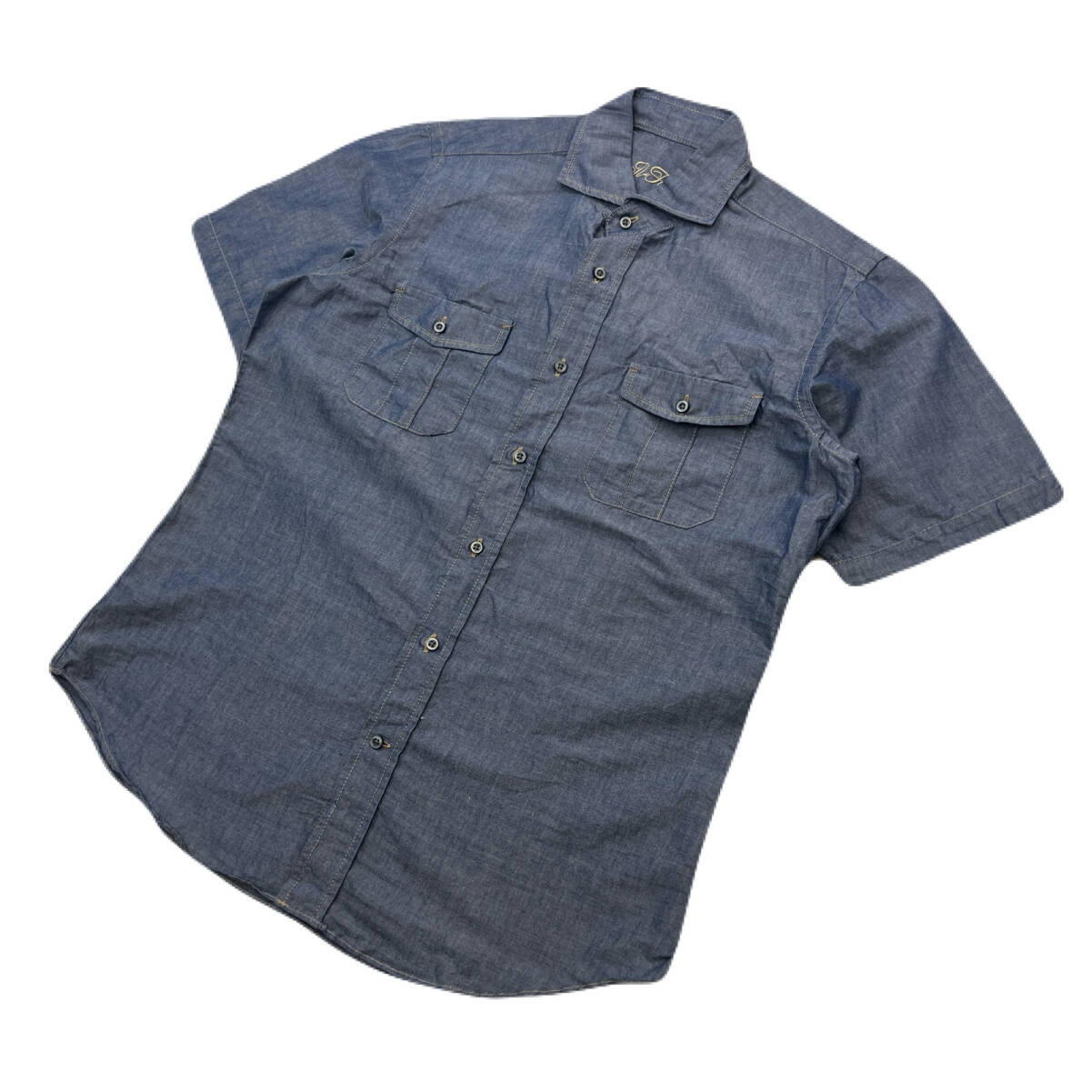 IL FARO 三陽商会 半袖シャツ イルファーロ 麻混 シャンブレー地 Lサイズ シンプル ●J334拍卖