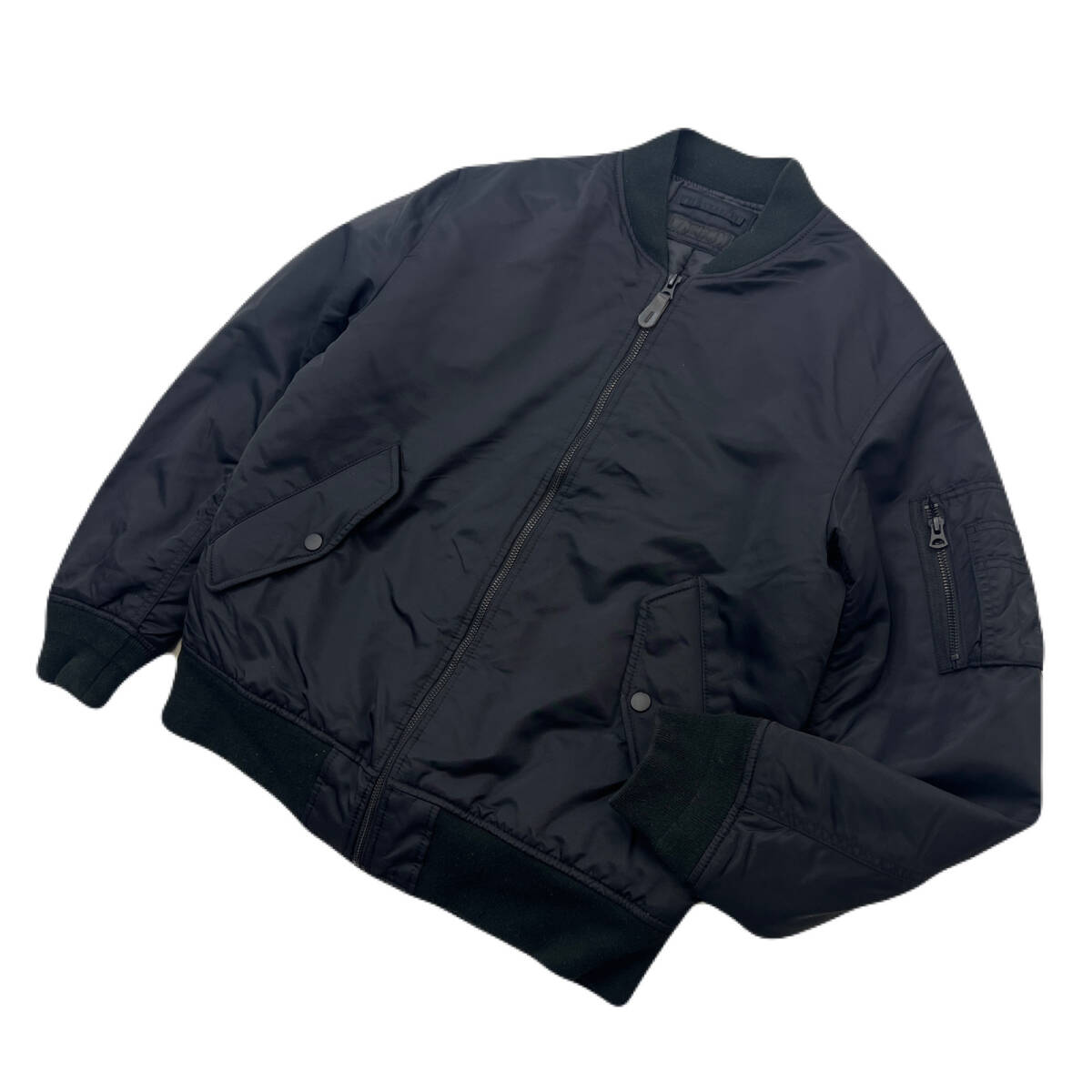 ユニクロ MA-1 フライトジャケット 黒 ブラック LLサイズ 厚手 防寒 シンプル 定番 ●L357拍卖