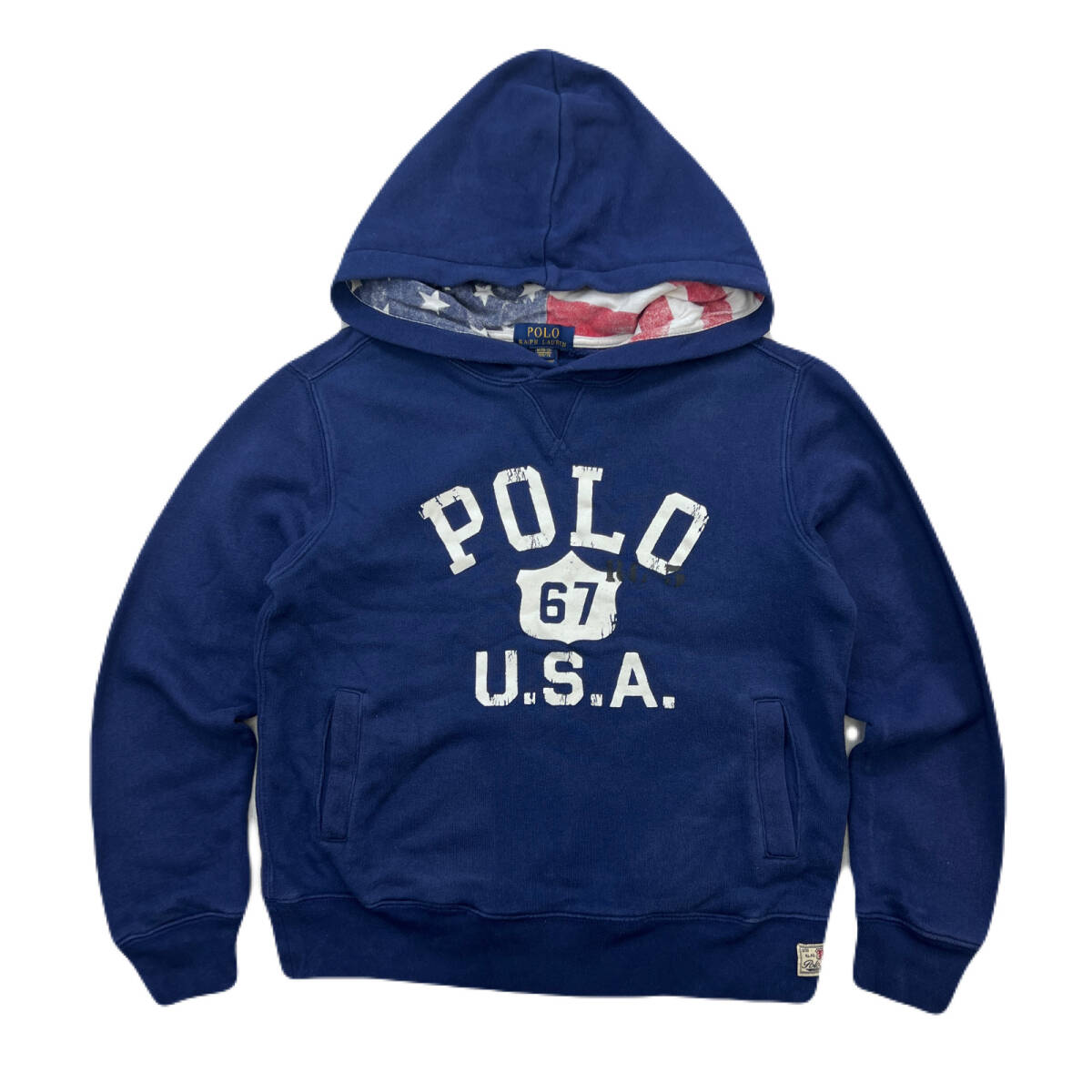 ポロラルフローレン スウェット パーカー ネイビー 紺 キッズ 150サイズ 星条旗 お子様の普段着に ●AH203拍卖