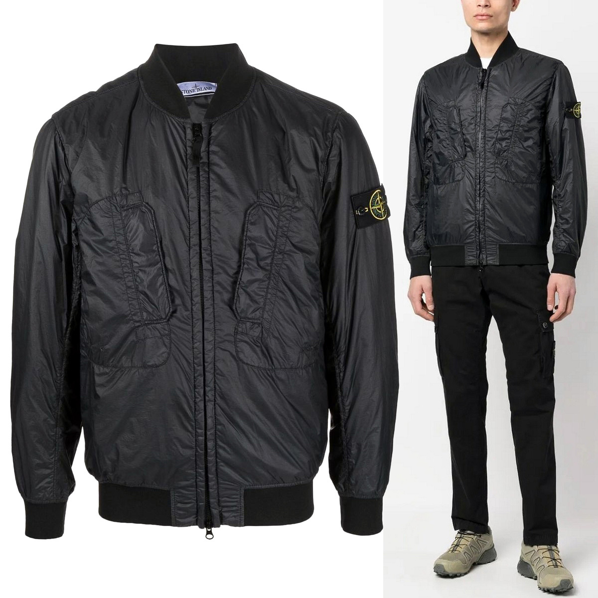 送料無料 11 STONE ISLAND ストーンアイランド 781542125 V0029 ブラック ブルゾン ボンバージャケット size M拍卖