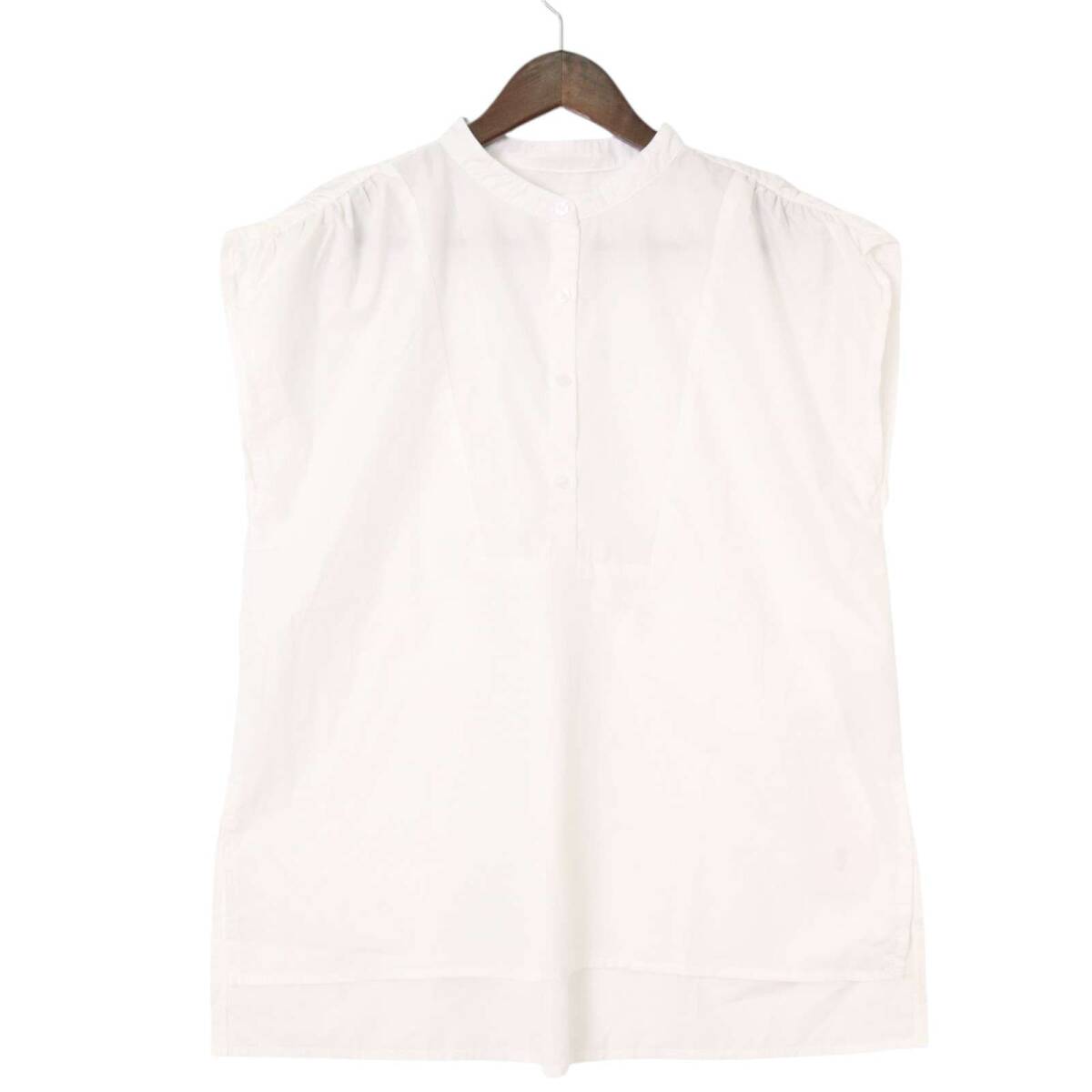 未使用★ ur's ユアーズ春夏★ ノースリーブ バンドカラー プルオーバー シャツ ブラウス チュニック Sz.M レディース 白拍卖