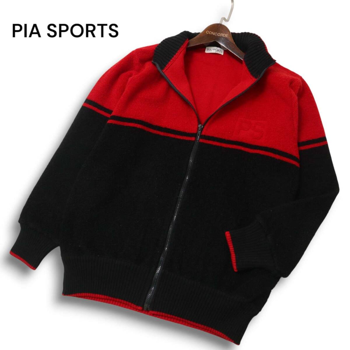 【美品】PIA SPORTS ピアスポーツ 秋冬 ウール混 ロゴ★ 切替 ニット ブルゾン ジャケット Sz.3 メンズ 日本製拍卖