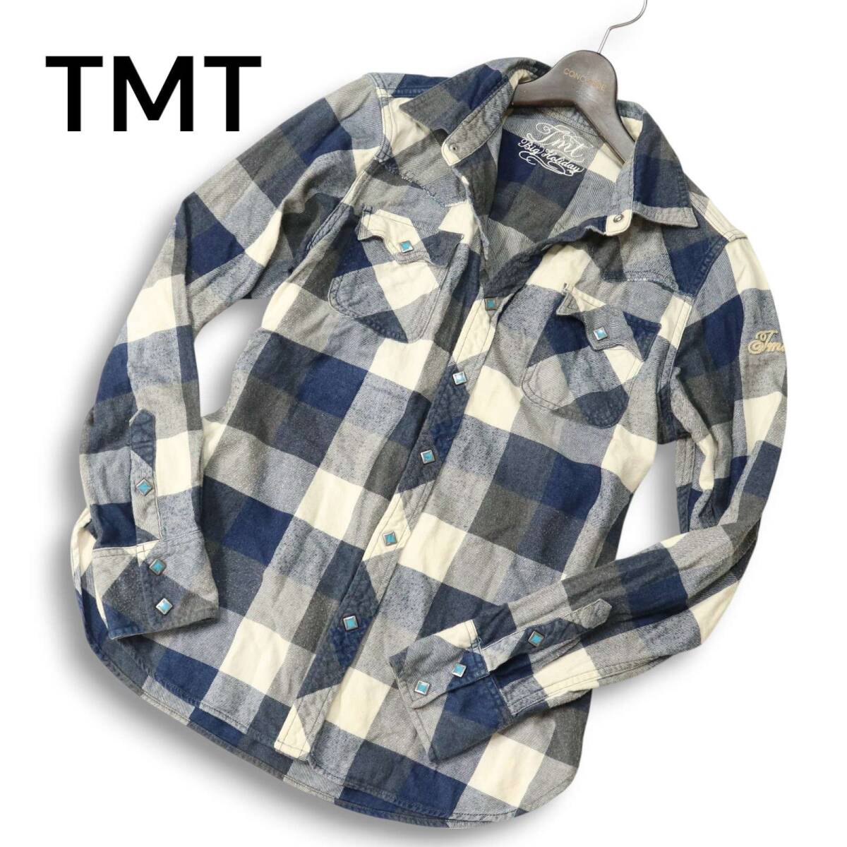 TMT ティーエムティー TSH-F14SP61 秋冬 インディゴ★ 長袖 フランネル ウエスタン チェック シャツ Sz.M メンズ 日本製拍卖