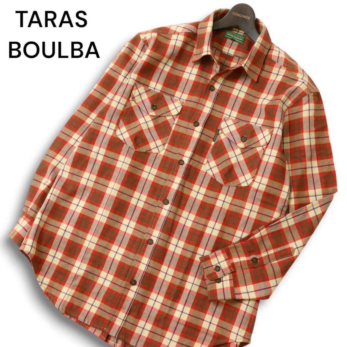 TARAS BOULBA タラスブルバ 秋冬 ウール★ 長袖 ワーク チェック ネル シャツ Sz.LL メンズ 大きいサイズ アウトドア 日本製拍卖