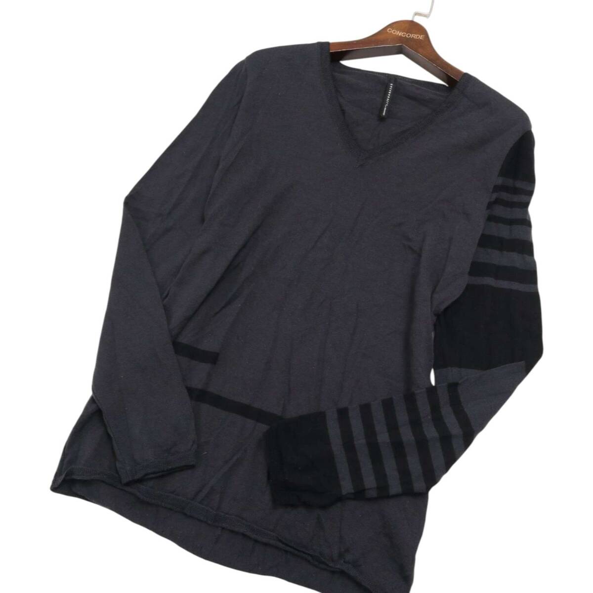 BLACK BARRETT ブラックバレット ニールバレット ウール100%★ ボーダー デザイン Vネック ニット セーター Sz.3 メンズ 灰拍卖