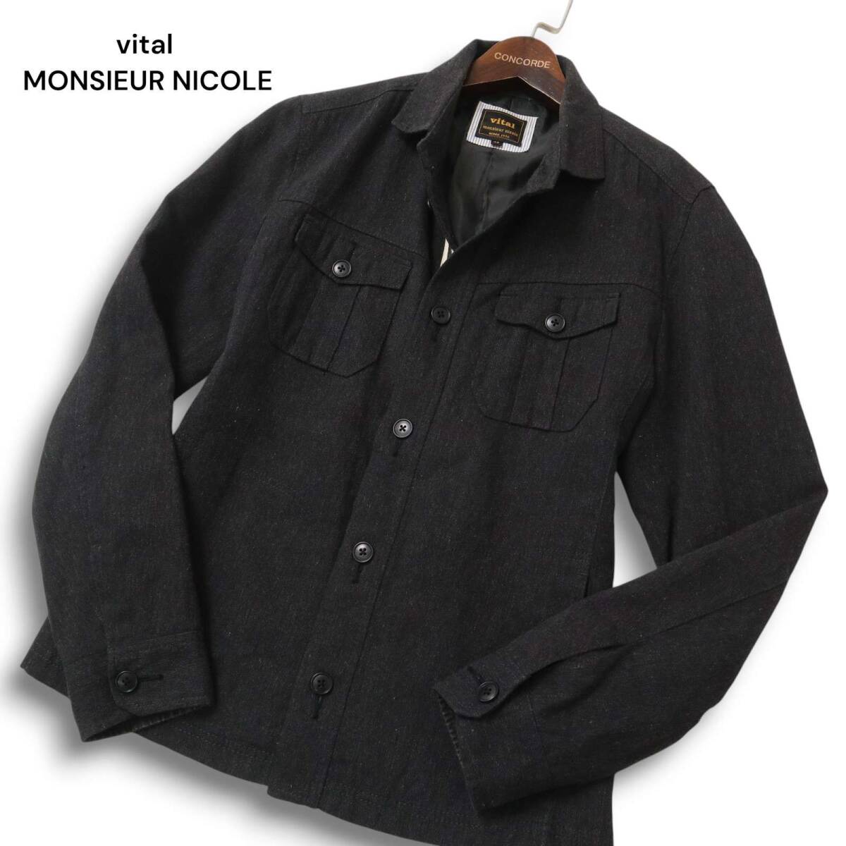 vital MONSIEUR NICOLE ムッシュ ニコル 秋冬 ウール★ 長袖 ワーク シャツ ジャケット Sz.48 メンズ グレー拍卖
